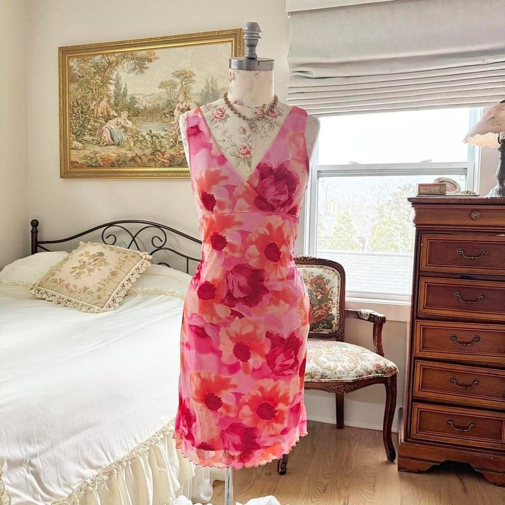 pink floral fairy dress‎   y2k faith passion pink floral slip dress
